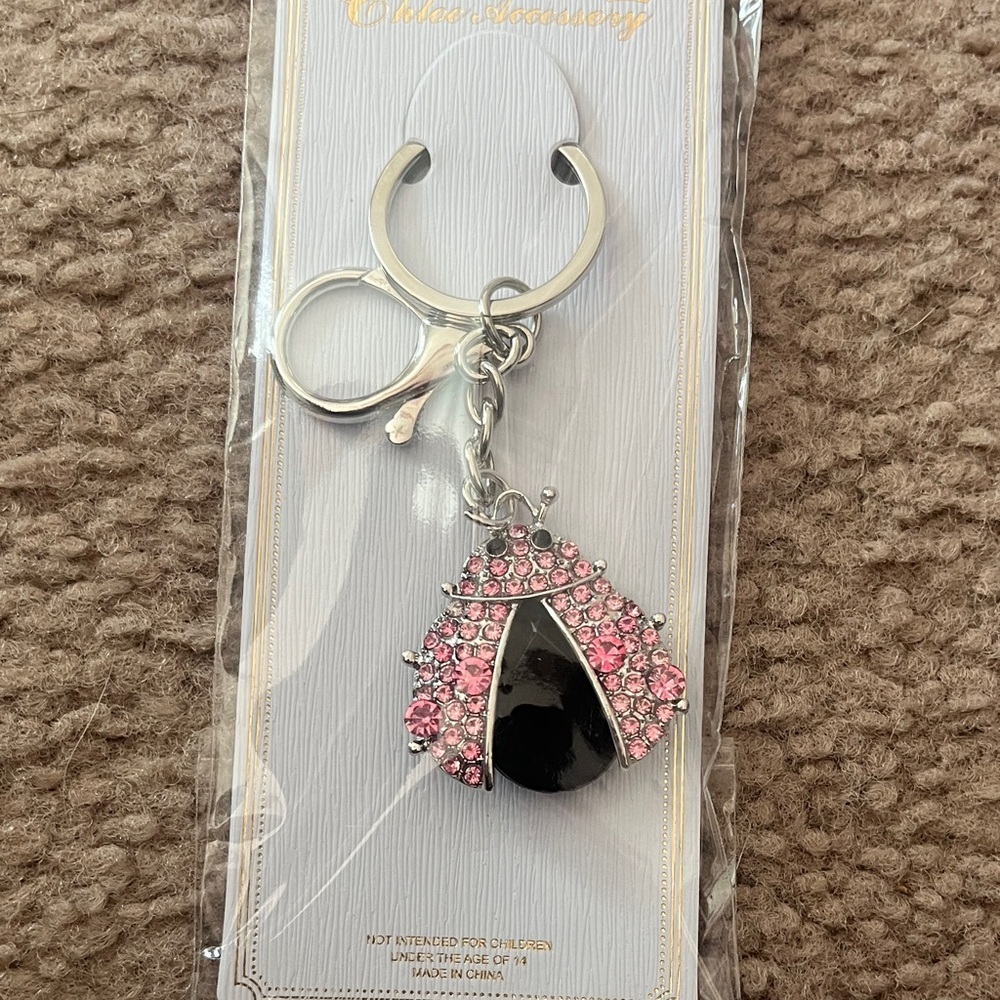 Chic Ladybug Keychain in Pink and Black